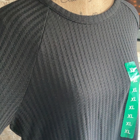 Chaser black waffle weave long sleeve shirt tunic rounded hi lo button sleeve - Picture 6 of 16